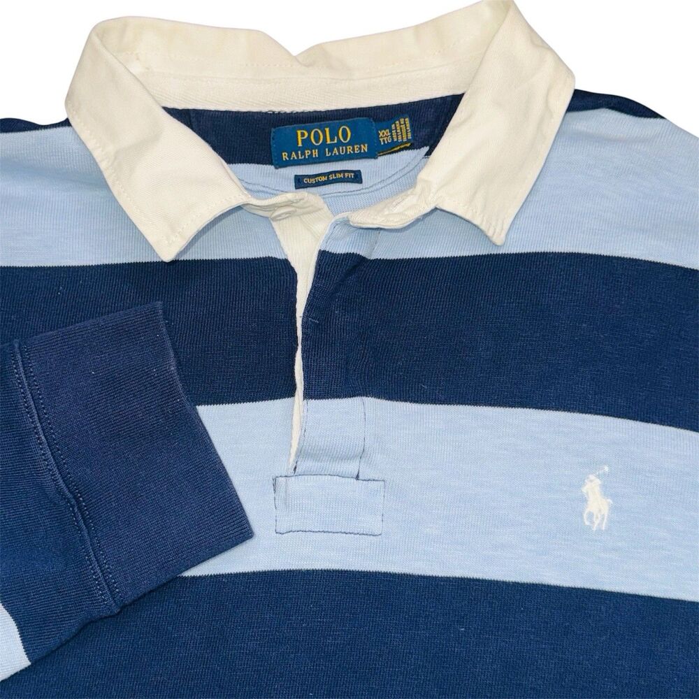 Polo Ralph Lauren Rugby Shirt Men’s 2XL Long Sleeve Blue Striped Navy Preppy
